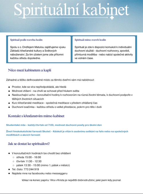 Služba spirituála školy